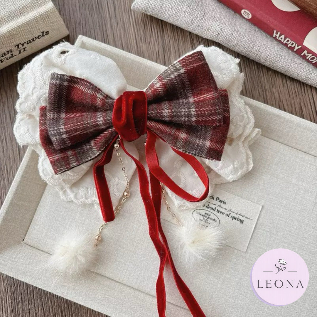 Ruffled Plaid Bow hair Clip